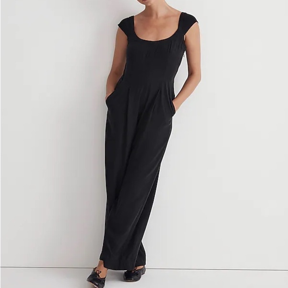 Madewell Cap-Sleeve Crop Wide-Leg Jumpsuit Black